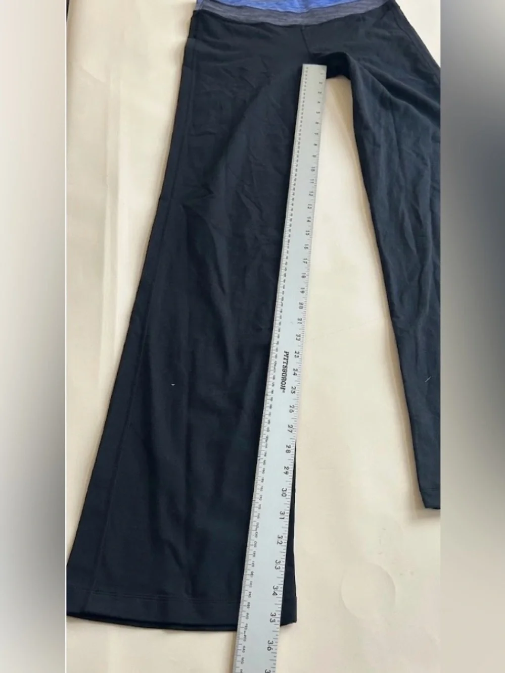 lululemon athletica Black Flared Leggings with Blue Waistband size 8